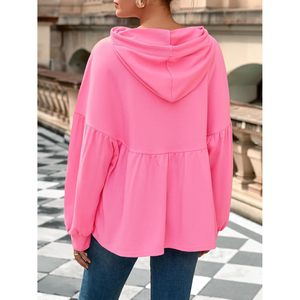 Fisoew Sudadera con capucha extragrande para mujer, manga larga, manga farol, con cordón, dobladillo peplum, suelta, color rosa - Product Image 6