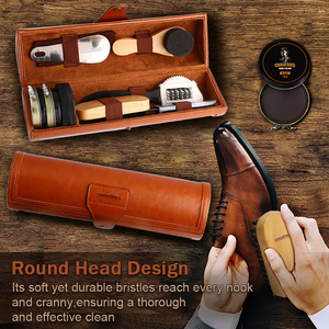 Kit de nettoyage de chaussures personnalisé 9 pièces avec étui <span class=keywords><strong>en</strong></span> <span class=keywords><strong>cuir</strong></span> PU, design élégant, kit d'entretien des chaussures, kit de lustrage pour chaussures de sport et <span class=keywords><strong>en</strong></span> daim - Product Image 2