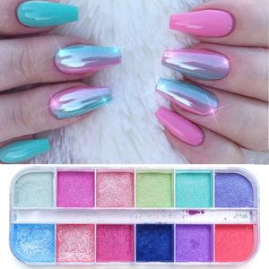 12 grilles de paillettes pour ongles, <span class=keywords><strong>effet</strong></span> miroir coloré, paillettes nacrées de <span class=keywords><strong>sirène</strong></span>, pigment chromé, poussière fine réfléchissante, paillettes pour ongles - Product Image 2