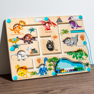 <span class=keywords><strong>Jeu</strong></span> de société en bois pour le développement des compétences : labyrinthe magnétique à billes sur le thème des dinosaures mignons, avec tri des couleurs et comptage des nombres - Product Image 5
