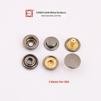 Kit Kancing Tekan Logam Bulat 503 Berlapis Tembaga Warna Polos 11mm untuk Jaket dan Overall