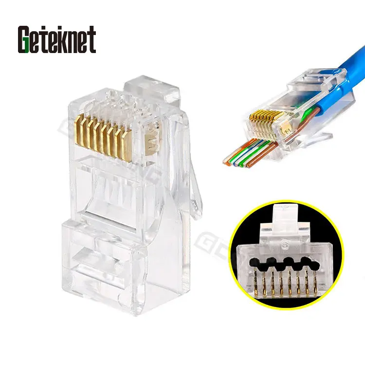 Connecteur modulaire Ethernet Prise utp 8p8c Cat6 Cat5e RJ45 traversant le connecteur cat6 RJ 45