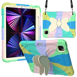 Rugged defender case for iPad Pro 11 Air 3 4 5 silicone cover butterfly kickstand school education kid shockproof shoulder strap