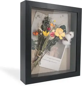 factory Custom tabletop art 3d display memory case box wall hanging 11x14 frame MDF wood shadow box with glass