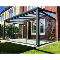 Auvent en verre avec structure en aluminium durable, imperméable, pour terrasse extérieure, jardin, balcon, terrasoverkapping
