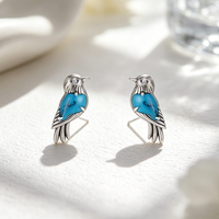 Boucles d'oreilles clous Damila Jewelry OEM ODM tendance pour femme, en argent sterling 925, série animaux et oiseaux, turquoise bleue
