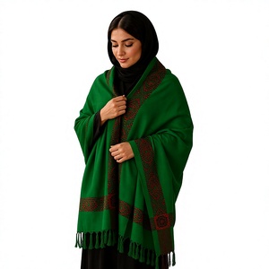 Green Embroidered Wool Kashmiri Shawl for Women Winter Scarf Long <b>Wrap</b> with Tassel Border Custom Logo - Product Image 6