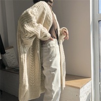 Pull long en tricot pour femme, style automne-hiver, simple, ample, torsadé, cardigan maxi