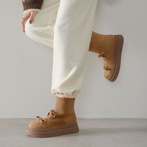 <b>Bow</b> Decor Mid Calf Boots Fleece Lined Platform <b>Shoes</b> For Sweet Casual Female Outfits And Urban Daily Strolls Fashion boot - Product Image 3