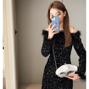 Sac de soirée élégant en polyester doublé, design de niche, accessoires de mariage tendance, ornements en métal, acrylique et pierres, chaînes - Product Image 1