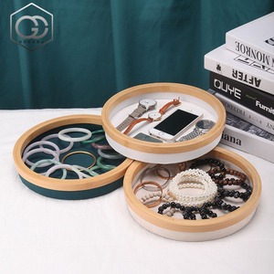Petite boîte à <span class=keywords><strong>bijoux</strong></span> ronde en velours de bambou de 25cm et organisateur de stockage domestique - Product Image 2