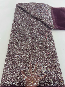 Tissu en dentelle française de luxe NI.AI Aso Ebi avec des perles et des paillettes, dentelle de mariage tendance, tulle léger, broderie en filet - Product Image 3