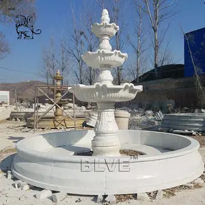 Fonte de água grande, fonte de mármore branca para decoração de jardim ao ar livre, estilo europeu, clássico