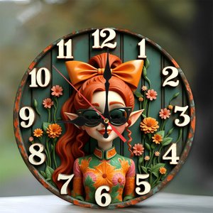 Round Wooden Wall <b>Clock</b> Artistic Carved Wood 25Cm Non Ticking Home Living Room Decor <b>Clock</b> - Product Image 1