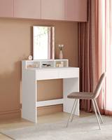 Coiffeuse moderne blanche avec miroir éclairé, panneau autoportant assemblé, en bois, 1 pièce, pour chambre à coucher