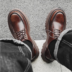 Chaussures Derby Homme Personnalisées OEM en Cuir de Cheval Italien, Faites à la Main, Finition Vintage Lavée, Semelle Épaisse, Chaussures de Mariage Printemps à Enfiler Solides - Product Image 3