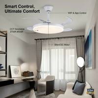 Ventilateur de plafond invisible JK Modern 42 pouces avec lumière, commande intelligente par application Wi-Fi, pales rétractables, moteur DC, LED à intensité variable