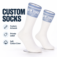 Chaussettes blanches personnalisées avec impression de texte bleu, logo de l'université, graphisme personnalisé, marque privée, chaussettes en coton doux