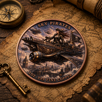 Série Sky Pirates Dirigeable à vapeur Navigateur féminine Pièce d'art double face 1 oz .999 Cuivre pur Pièce commémorative Artisanat métallique