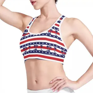 Toptan kadın spor spor sutyen talep üzerine baskı amerika bayrağı dikişsiz sutyen Dropshipping süblimasyon tasarım Lady Polyester seksi sutyen