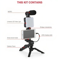 Lampe à selfie pour photos, diffusion en direct en ligne, kit de vlog pour smartphone, enregistrement vidéo, trépied de bureau, lumière LED, microphone