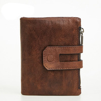 Portefeuille minimaliste unisexe en cuir véritable, court, trois compartiments, grande capacité, porte-cartes à bouton, pour cartes d'identité, de crédit et bancaires, en polyester