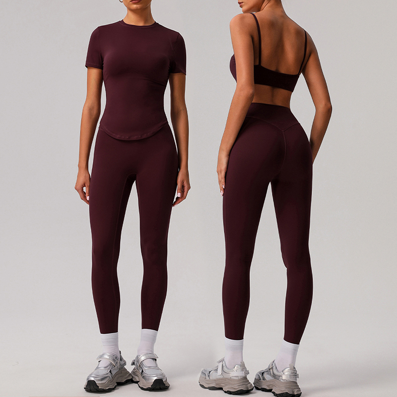 Factory Wholesale Breathable Fitness Suits for Outdoor Running Sports Bare-chested Yoga Stretchable Sets Solid Pattern Waist
