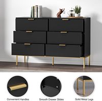 Commode de chambre à coucher moderne à 6 tiroirs avec poignées dorées Organisateurs de placard de rangement en bois noir pour vêtements Utilisation générale de meubles de maison