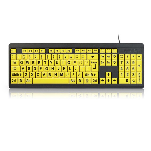 Wired USB Large Print Computer Keyboard High Contrast 104 Keys for Low Vision Users Elderly Seniors Easy to See Letters