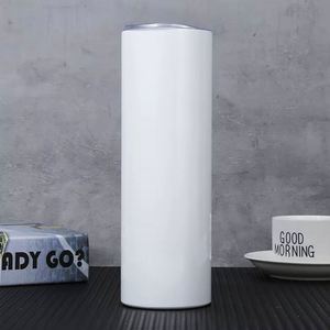 Gobelet isotherme droit et fin de 20 oz en acier inoxydable à double paroi, vierge pour sublimation, avec couvercle et paille - Product Image 2