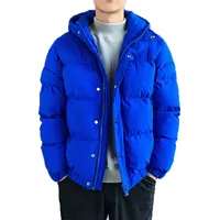 Özel Logo kış ekose erkek tasarım yama boş su geçirmez kabarcık mavi ceket artı boyutu toptan kirpi kapüşonlu ceket