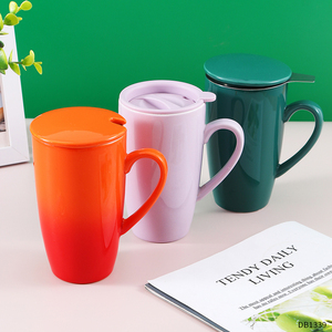 Tasse à café en porcelaine, pièces, couleurs assorties, tasse à thé en céramique avec infuseur en acier inoxydable et couvercle de gel de silice - Product Image 2