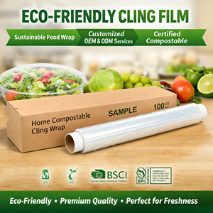 Compostable Soft Food Grade Cling Film Food <strong>Wrap</strong> with Cutter BPA-Free Stretch Certified <strong>Clear</strong> - Product Image 1