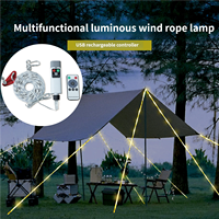Lampe LED rechargeable pour camping extérieur, corde lumineuse avec télécommande et minuterie, cordon décoratif haute résistance pour tente