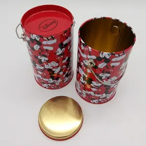 Lata de metal redonda pequena com caixa de brinquedo para crianças, caixa de lata de armazenamento de mão de Mickey