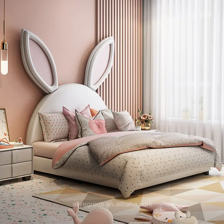 Bunny ears design children beds wood double kids beds cartoon animal shape bedroom furniture