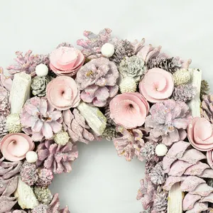 Wreath Crafts GY BSCI Handmade Xmas Wholesale Pink Round Wreath Pinecone Foam Decor Christmas Wreath Decoration
