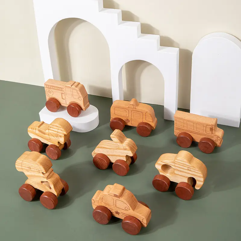 子供ブナ材ミニカーおもちゃモンテッソーリ木製トロリートレーニング筋肉つかみ子供おもちゃ車