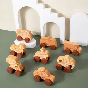 Children Beech Wood Mini Car Toys Montessori Wooden Trolley Training Muscle Grasping Kids Toys Car
