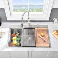Évier de cuisine 30*18 à encastrer sous plan, poste de travail, acier inoxydable de calibre 16, évier simple profond avec planche à découper
