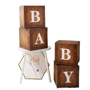 Grain de bois fête d'anniversaire décor premier anniversaire fille garçon Babyshower fête fournitures bébé nom âge ballon boîte - Product Image 1