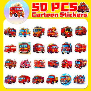 50pcs Cool pompier décalcomanies combat moteur véhicules mignon dessin animé camion de pompiers autocollant - Product Image 5