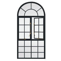 Ventana Abatible de Estilo Francés Retro, Fabricada en China, con Rejilla de Vidrio de Aspecto de Acero Antiguo, Ventana Arqueada, Puertas y Ventanas de Aleación de Aluminio Vintage
