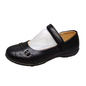 2023 <span class=keywords><strong>scarpe</strong></span> da scuola per ragazza nero PU superiore suola nera <span class=keywords><strong>scarpe</strong></span> da iniezione cinturino con fibbia nera nastro magico - Product Image 1