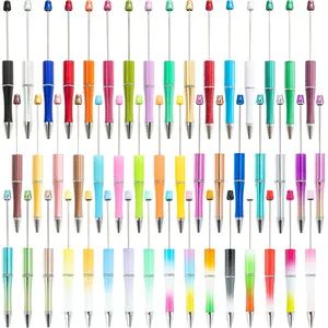 Grosir menambahkan a Bead Glitter warna-warni plastik Beadable pena Gratis manik-manik sampel bolpoin plastik DIY pena