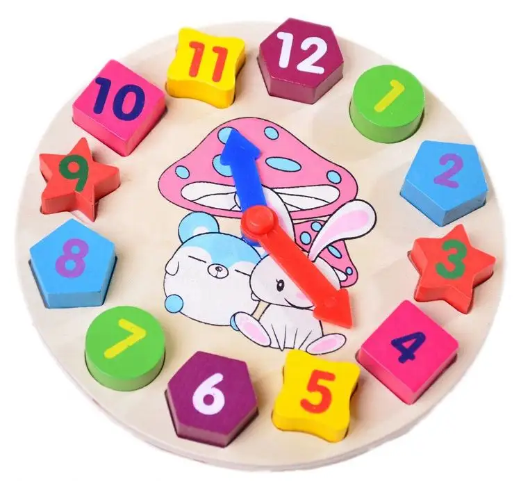 Ahşap şekli sıralama saat oyuncak zaman öğretim numarası blok bulmaca istifleme sıralayıcı Montessori erken öğrenme çocuklar saat oyuncak