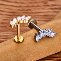 Kaishee ASTM F136 Titane de qualité implantable 16G CZ Labret Helix Tragus Boucles d'oreilles Clou Piercing Corporel Bijoux