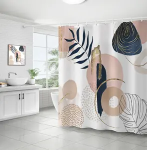 可定制高品质防霉防水聚酯浴帘印花180x180，用于带挂钩的浴室窗帘