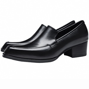 Men's genuine leather <b>small</b> square head high heels shoes 5 cm increase in height trendy shoes in brown and black - Product Image 4