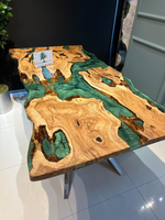 Grande Table Époxy Personnalisée, Effet Rivière Bleue, Table à Manger en Résine pour 2, 4, 6, 8 Personnes, Table Basse Époxy, Table de Salon, Décoration Intérieure